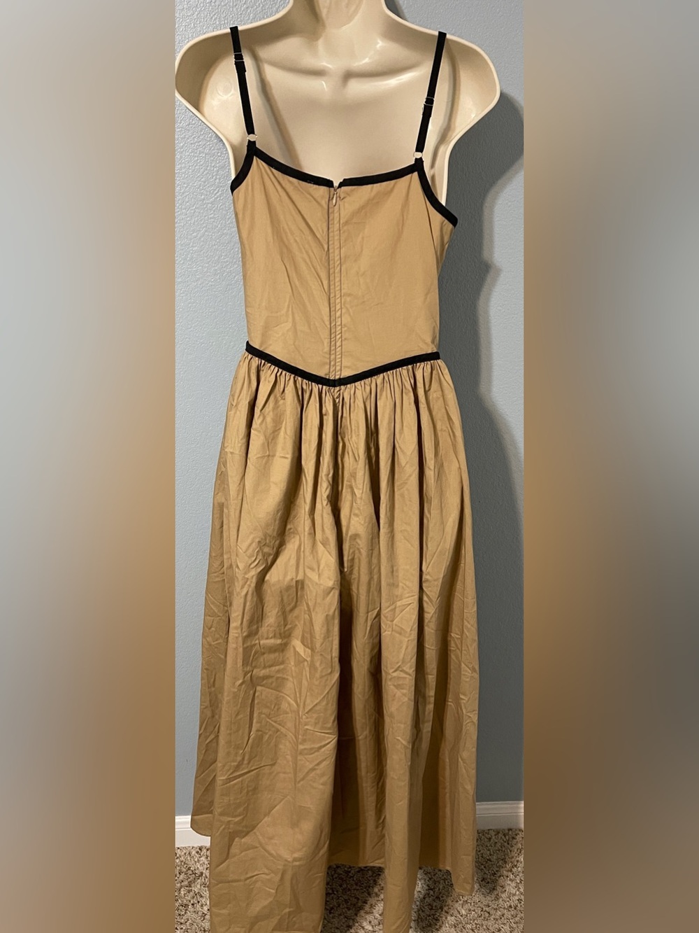 Anthropologie Moon River Corset Midi Dress Tan Black Trim Cotton Poplin XS - Picture 4 of 7